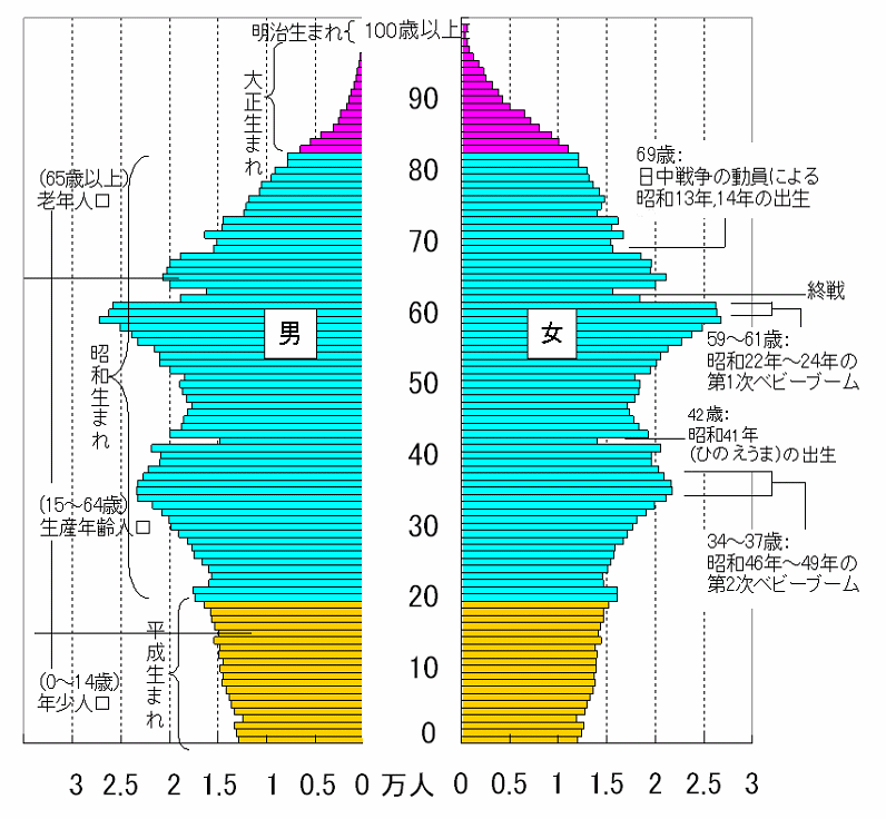 茨城県の人口ピラミッドグラフ（平成21年1月1日現在）