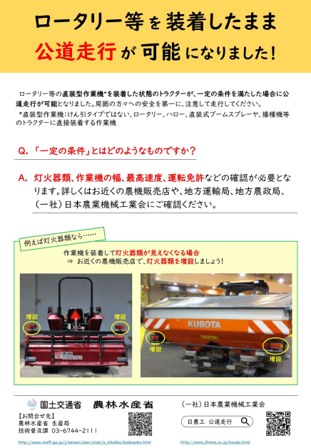 R1作業機付きトラクターの公道走行について（簡易版）