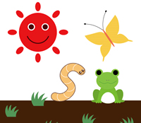 太陽と虫、カエルのイラスト