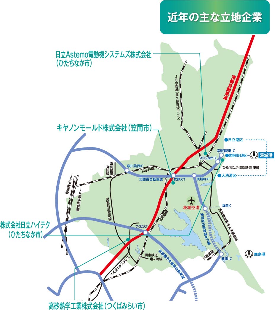 近年の主な立地企業、地図
