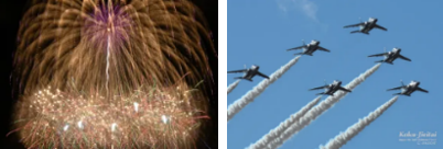 大洗海上花火大会の花火とブルーインパルス