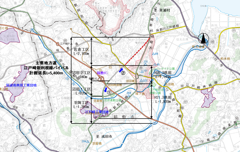 江戸崎新利根線位置図