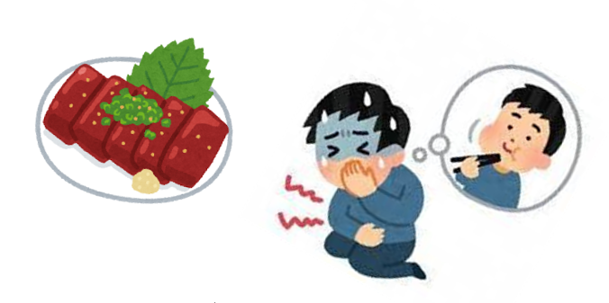 鳥レバー喫食で食中毒になるイラスト
