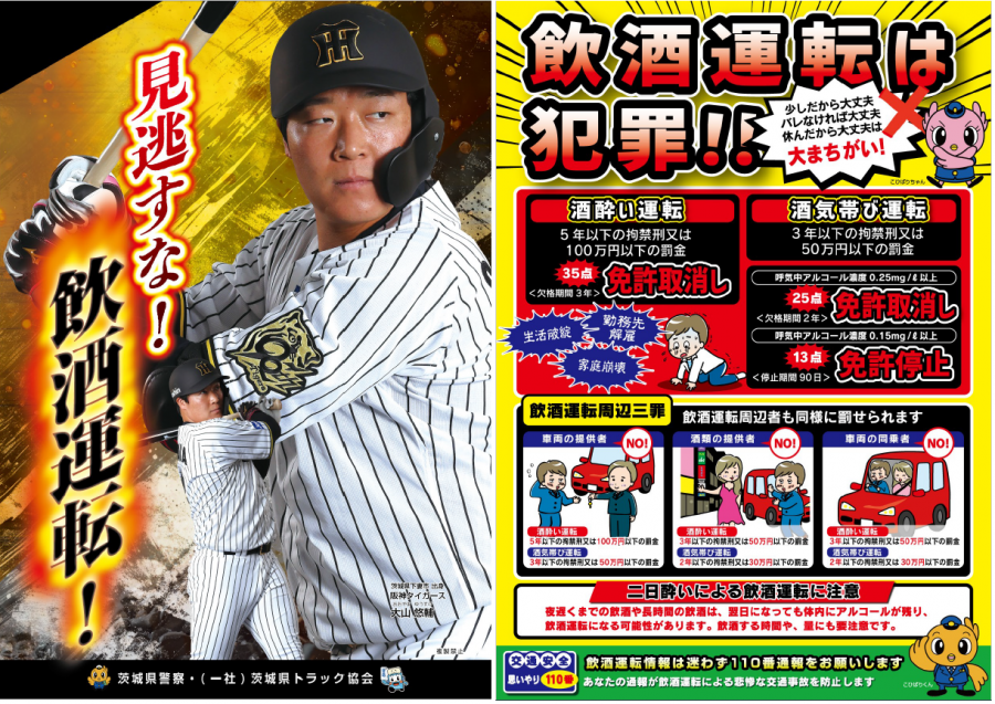 阪神タイガース大山悠輔選手「飲酒運転根絶」チラシ