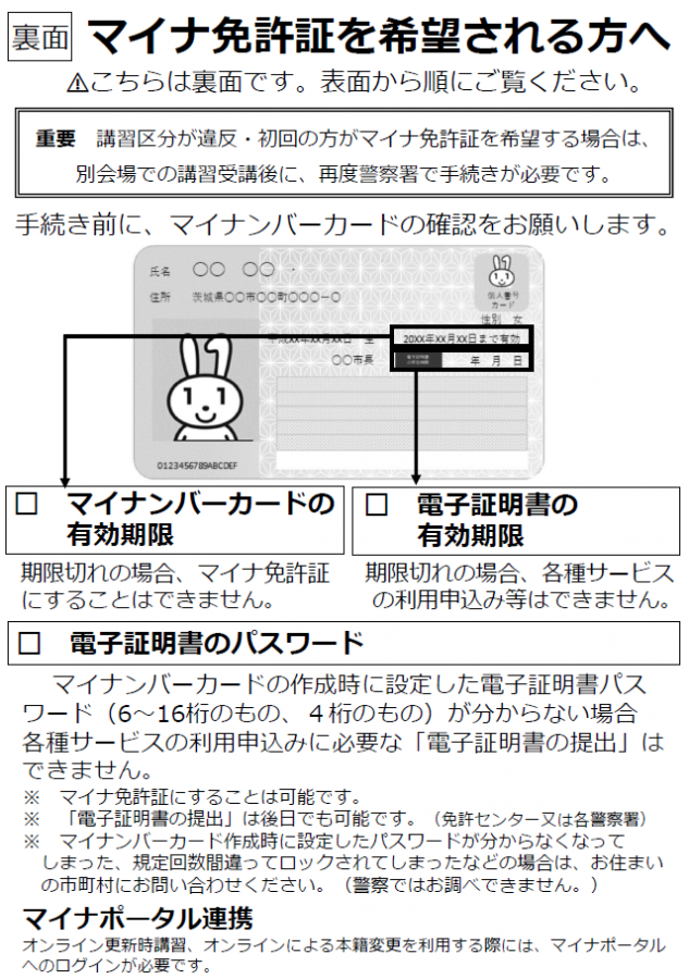 マイナ免許証を希望される方は、マイナンバーカードの有効期限を確認してください。