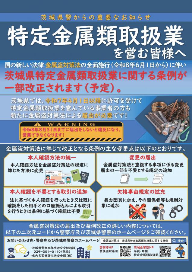 茨城県特定金属類取扱業に関する条例一部改正ポスター