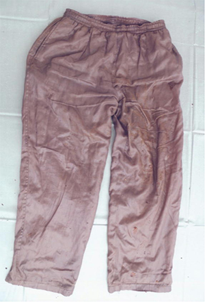 ズボン（灰色）遺体の周辺で発見されたものの写真
