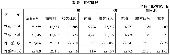 表29貸付耕地