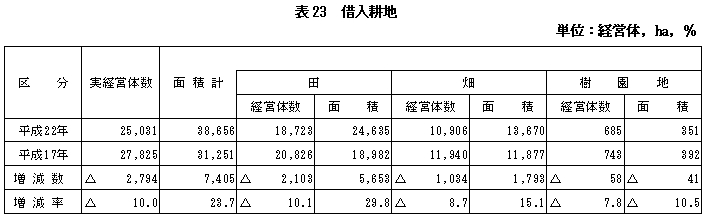 表23借入耕地