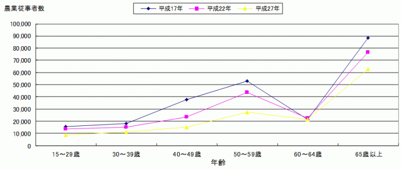 図10農業従事者年齢別人数のグラフ