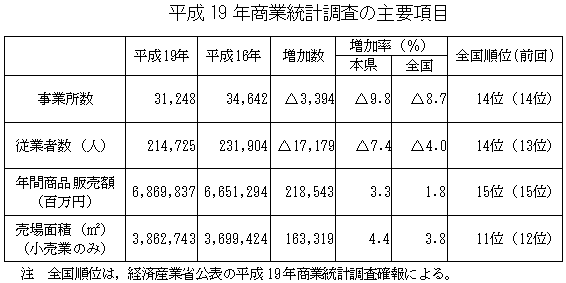 平成19年商業統計調査の主要項目