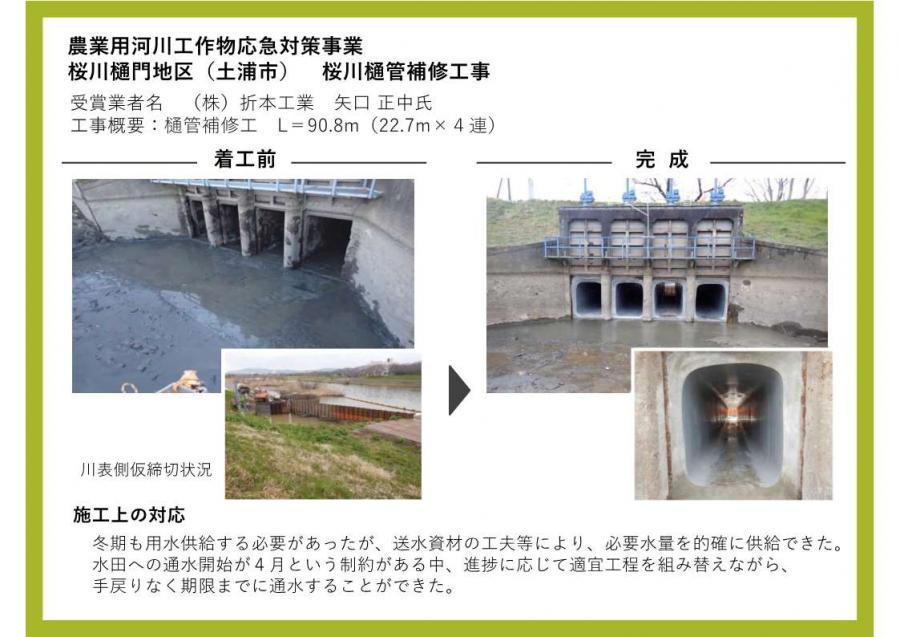 桜川樋門地区(土浦市)桜川樋管補修工事:着工前の完成時の様子。樋管の補修工事を実施した。