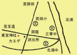 東宮神社境内のカエデへの地図