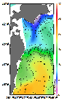 AMSRによる2025年2月3日の房総から道東沖合の海面水温2℃台から20℃台となっている