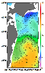 AMSRによる2025年2月6日の房総から道東沖合の海面水温3℃台から20℃台となっている