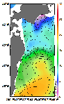 AMSRによる2025年2月8日の房総から道東沖合の海面水温2℃台から20℃台となっている