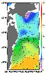 AMSRによる2025年2月15日の房総から道東沖合の海面水温2℃台から19℃台となっている