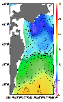 AMSRによる2025年2月26日の房総から道東沖合の海面水温3℃台から19℃台となっている