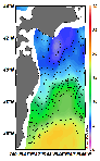 AMSRによる2025年3月8日の房総から道東沖合の海面水温4℃台から18℃台となっている