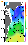 AMSRによる2025年3月9日の房総から道東沖合の海面水温2℃台から18℃台となっている
