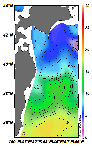 AMSRによる2025年3月10日の房総から道東沖合の海面水温2℃台から18℃台となっている