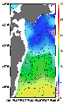 AMSRによる2025年3月11日の房総から道東沖合の海面水温2℃台から18℃台となっている