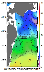 AMSRによる2025年3月12日の房総から道東沖合の海面水温2℃台から18℃台となっている