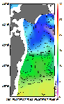 AMSRによる2025年3月13日の房総から道東沖合の海面水温2℃台から18℃台となっている