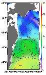 AMSRによる2025年3月14日の房総から道東沖合の海面水温2℃台から18℃台となっている