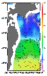 AMSRによる2025年3月15日の房総から道東沖合の海面水温3℃台から18℃台となっている