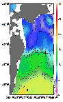 AMSRによる2025年3月16日の房総から道東沖合の海面水温2℃台から18℃台となっている