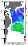 AMSRによる2025年3月17日の房総から道東沖合の海面水温3℃台から13℃台となっている