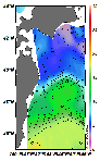 AMSRによる2025年3月19日の房総から道東沖合の海面水温3℃台から18℃台となっている