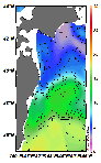 AMSRによる2025年3月21日の房総から道東沖合の海面水温2℃台から18℃台となっている