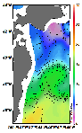 AMSRによる2025年3月22日の房総から道東沖合の海面水温2℃台から18℃台となっている