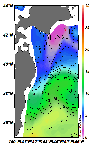 AMSRによる2025年3月24日の房総から道東沖合の海面水温2℃台から18℃台となっている