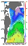 AMSRによる2025年3月26日の房総から道東沖合の海面水温2℃台から18℃台となっている