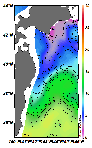 AMSRによる2025年3月27日の房総から道東沖合の海面水温1℃台から18℃台となっている