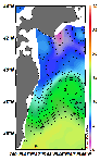 AMSRによる2025年3月28日の房総から道東沖合の海面水温2℃台から18℃台となっている
