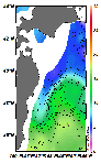 AMSRによる2025年3月29日の房総から道東沖合の海面水温3℃台から17℃台となっている