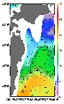 AMSRによる2025年4月30日の房総から道東沖合の海面水温2℃台から20℃台となっている