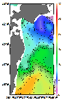 AMSRによる2025年5月4日の房総から道東沖合の海面水温2℃台から20℃台となっている