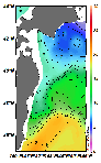 AMSRによる2025年5月5日の房総から道東沖合の海面水温3℃台から20℃台となっている
