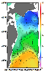 AMSRによる2025年5月6日の房総から道東沖合の海面水温3℃台から20℃台となっている