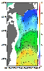 AMSRによる2025年5月7日の房総から道東沖合の海面水温3℃台から19℃台となっている