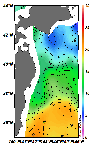 AMSRによる2025年5月9日の房総から道東沖合の海面水温4℃台から21℃台となっている
