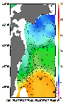 AMSRによる2025年5月10日の房総から道東沖合の海面水温4℃台から21℃台となっている