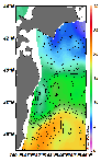 AMSRによる2025年5月12日の房総から道東沖合の海面水温3℃台から21℃台となっている