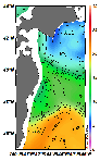 AMSRによる2025年5月14日の房総から道東沖合の海面水温5℃台から21℃台となっている