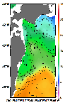 AMSRによる2025年5月15日の房総から道東沖合の海面水温5℃台から22℃台となっている